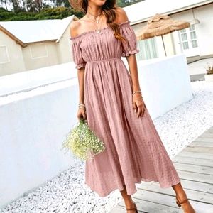Frill Trim Off the Shoulder Boho Dress
